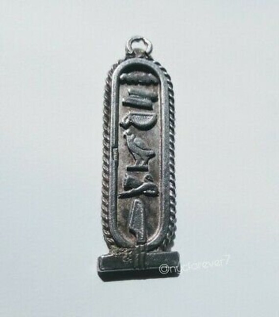 Vintage Egyptian Cartouche Silver Rectangle Penda… - image 8