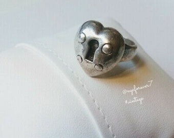 Sterling Silver Heart Love Lock Ring Solid 925 Vintage