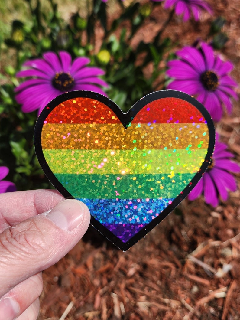 Rainbow Heart Glitter Sticker - Etsy