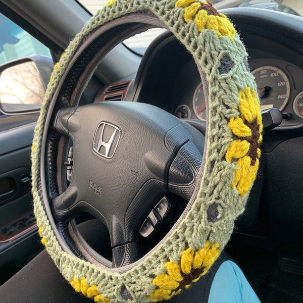Sunflower Steering Wheel Cover Crochet PATTERN ONLY