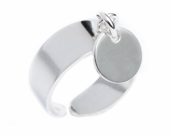 Bague médaille argent massif, bague pampille 10mm, bague femme argent