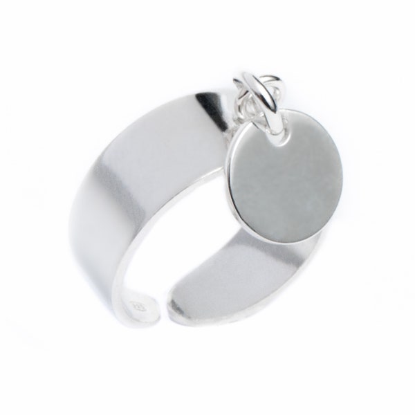 Bague médaille argent massif, bague pampille 10mm, bague femme argent