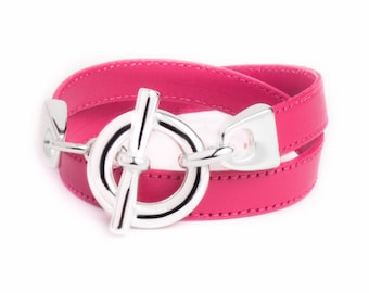 Bracelet cuir double tour rose