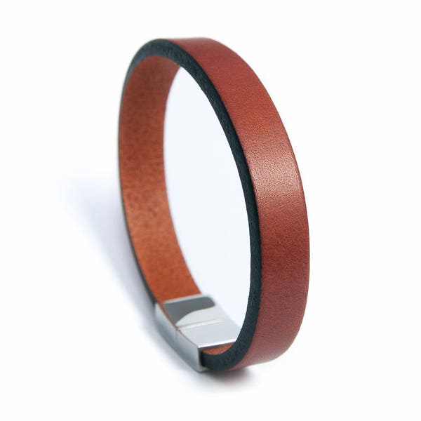 Bracelet homme cuir marron et fermoir acier