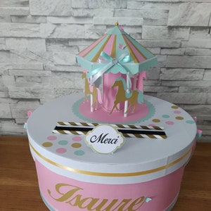 Urne de baptême thème  Caroussel , personnalisé et couleurs aux choix