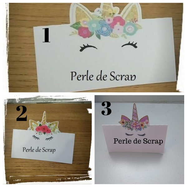 lot de  marque place Licorne pour anniversaire ou baptême aux choix