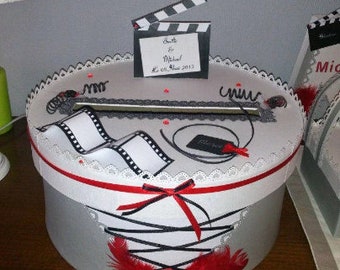 Urne ronde  pour mariage , anniversaire thème cinéma  , avec personnalisation