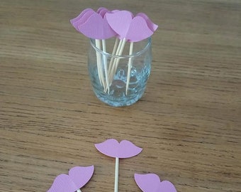 Pic apéritif, cupcake topper, pic décoratif pour gâteau / plat - Bouche rose pâle LOT DE 10  - décoration baptême, communion, anniversaire