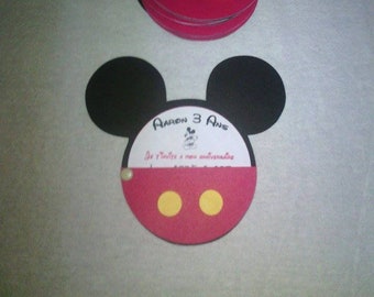 Faire part rond thème mickey pour baptême ou anniversaire