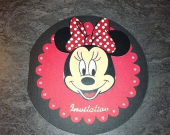 Faire part rond thème minnie pour baptême ou anniversaire