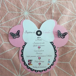Menu forme tête minnie , a poser , couleurs aux choix