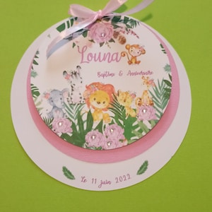 Jungle/ safari fille faire part pour baptême ou anniversaire