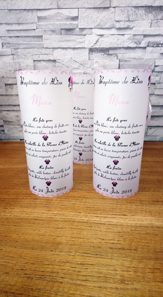 Menu Photophore Theme Minnie Pour Bapteme Anniversaire Etsy Israel