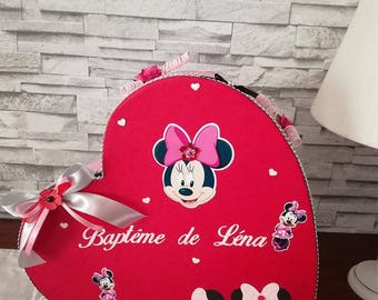 Urne forme coeur , thème minnie , strass pour baptême