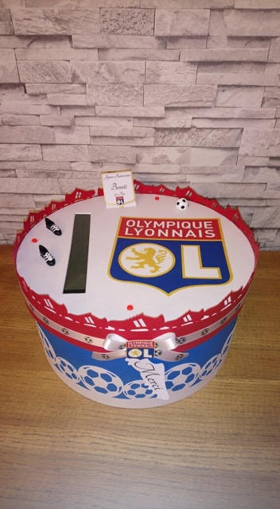 Urne Theme Football Olympique Lyonnais Blanc Bleu Et Etsy