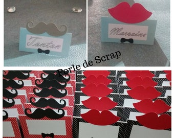 lot de  Marque place bouche , moustache ( type photobooth)  pour Anniversaire , couleurs aux choix