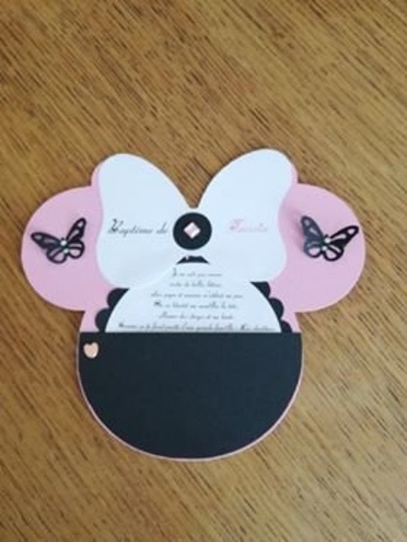 Faire Part Forme Tete Minnie Ideal Bapteme Anniversaire Etsy Hong Kong