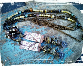 Christmas Gift under 130-Layered Chain Murano Glass Necklace-Love Gift Idea-Elegant Jewelry-Unique Handmade Jewelry-Made With Love Jewelry