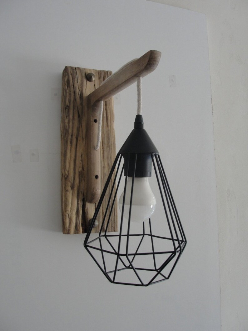 Wall Lamp Nature Driftwood And Metal Etsy
