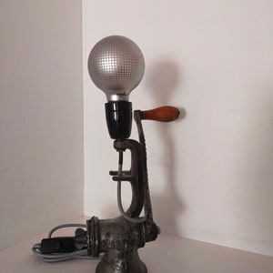 Diverted vintage metal meat grinder lamp image 9