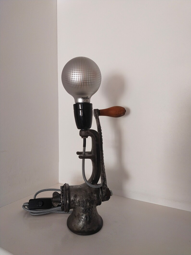 Diverted vintage metal meat grinder lamp image 9