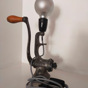 Diverted vintage metal meat grinder lamp image 2