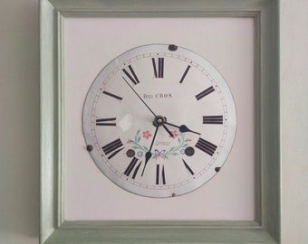 Recycled wood and enamel wall clock