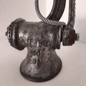 Diverted vintage metal meat grinder lamp image 5