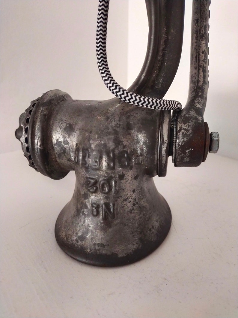 Diverted vintage metal meat grinder lamp image 5