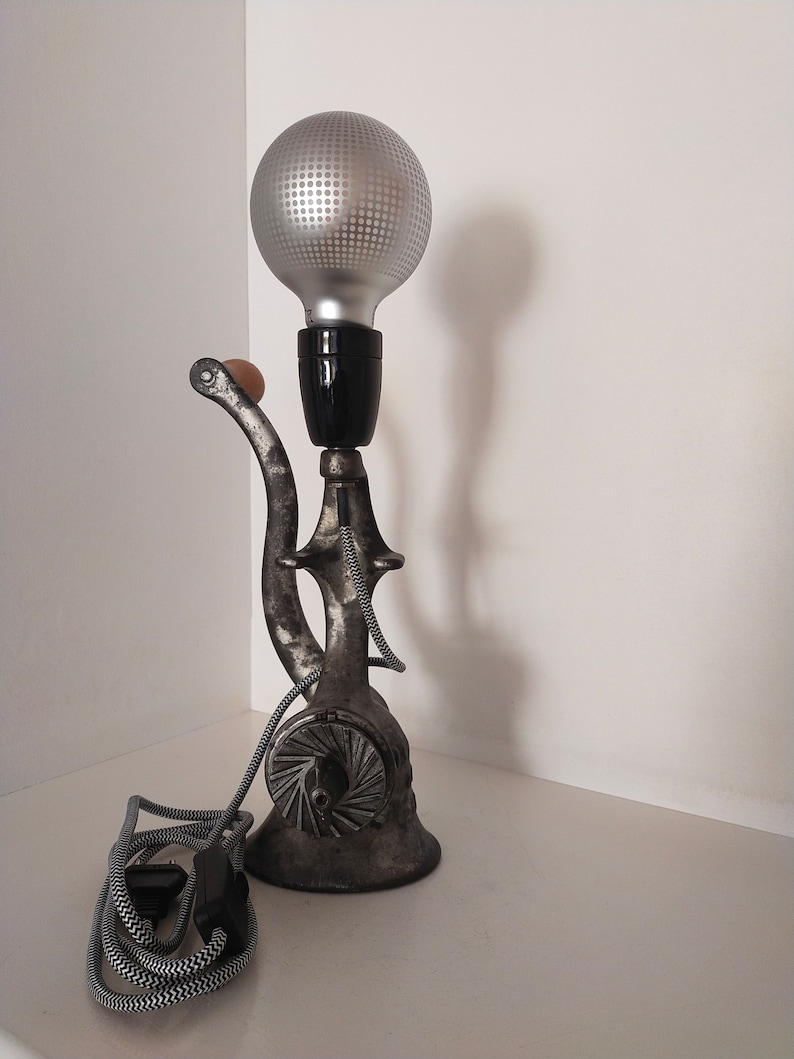 Diverted vintage metal meat grinder lamp image 1