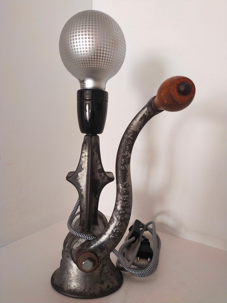 Diverted vintage metal meat grinder lamp image 6