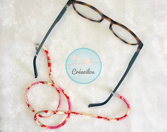 Clip para gafas / Cordón para gafas / Cadena para gafas - CHIRIMEN CORD japonés - Rojo, rosa, crema y caqui con flores