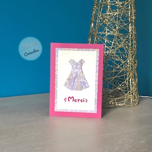CARTE PETITE ROBE Japonaise en origami - Carte de remerciement - texte "Merci" - Papier Japonais Washi  - Tons mauve et parme