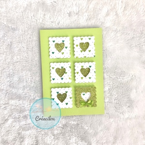 Carte COEURS Romantique - St Valentin / Amour / mariage - en relief - Tons Verts