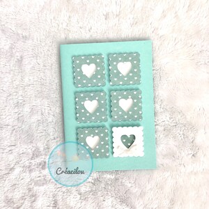 Carte COEURS Romantique - St Valentin / Amour / mariage - en relief - Tons turquoise et blancs