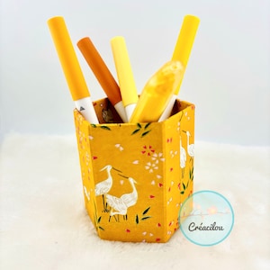 POT à CRAYONS hexagonal en carton - Jaune - Motifs « Hérons » - Papier japonais washi