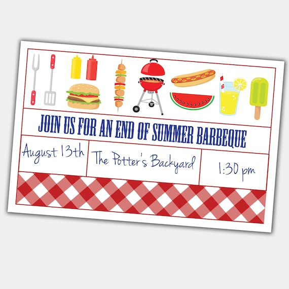 end of summer bbq barbeque invite custom printable etsy