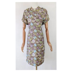 1950s Volup Vintage Painterly Dress with Beautiful Hydrangea Print *  Vintage 1950s Dress Large Volup * 1950s Floral Print Dress