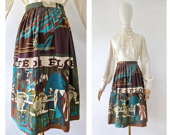 1970s 'Cafe de Flore' Novelty Print Skirt * 1970s Novelty Print Skirt * Vintage Novelty Print Skirt * Cafe De Flore * Paris Novelty Print