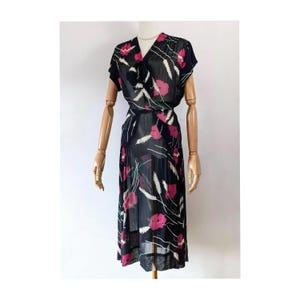 Late 1930s Silk Floral Dress * Vintage 1940s Red Poppy Print Silk Sheer Dress * Goodwood Revival 1940s Vintage Dress Size 10 12 * 1940s WW2