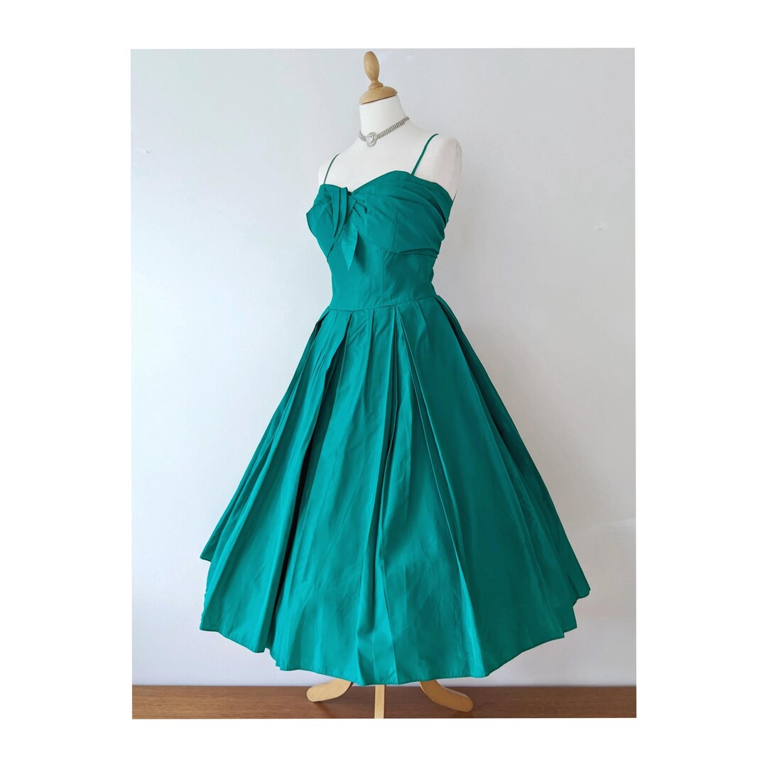 1950s Beaded Edge Green Coat Dress