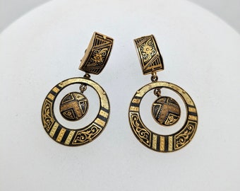 Pendientes de oro vintage damasquinado toledano de los años 1950 * Pendientes de oro vintage de los años 1950 * Pulsera de oro toledano * Pendientes damasquinos renacentistas