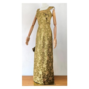1950er Jahre Olivgold Abendkleid von Phyllis Taylor * Vintage Grüngold Abendkleid * 50er Jahre Glamouröses Abendkleid * Gold Vintage Kleid