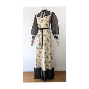 Abito Prairie floreale marrone crema anni &#39;70 * Abito lungo vintage autunnale stile strega * Abito lungo in pizzo a maniche lunghe anni &#39;70