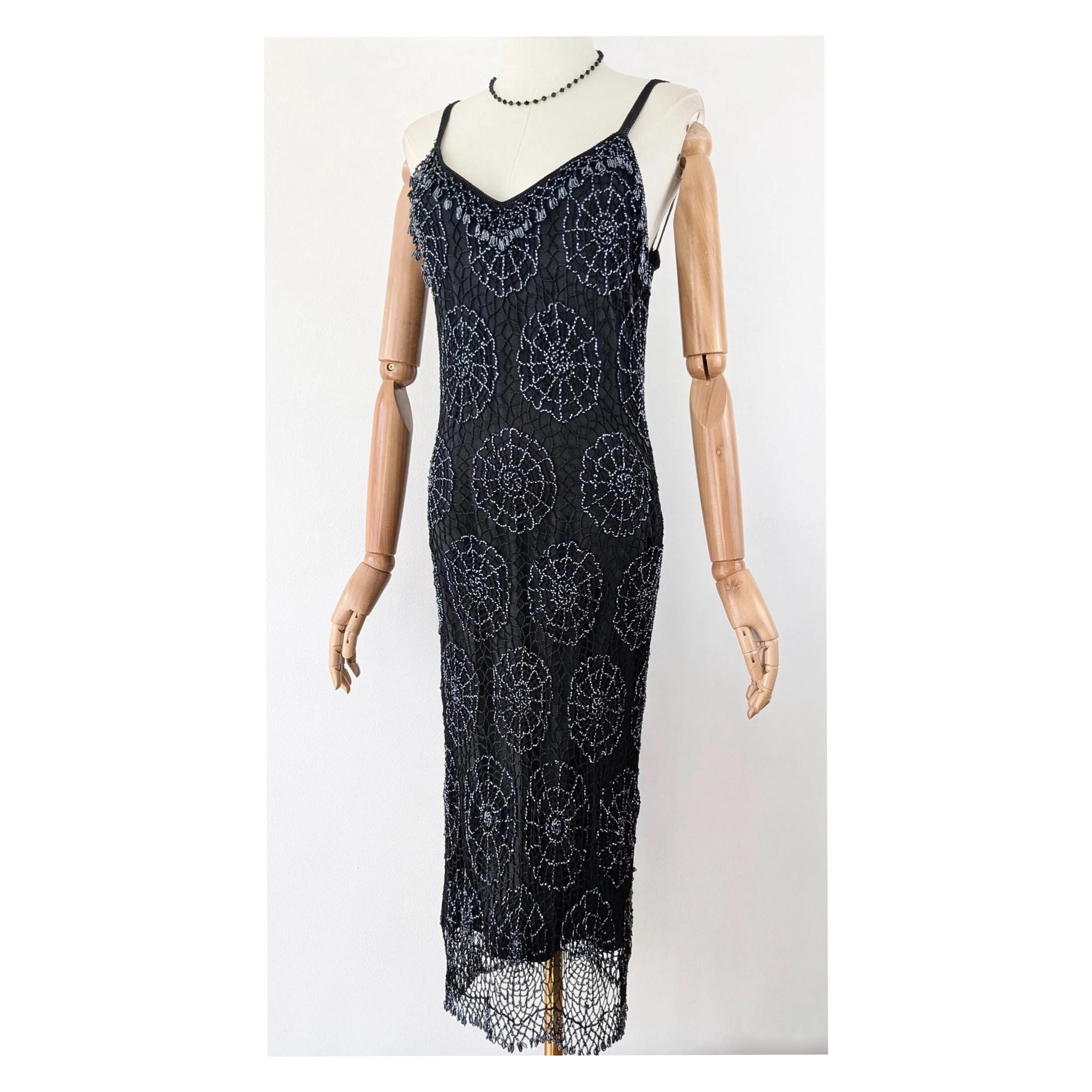 beaded spider web dress 1990s Y2K Spiderweb Black Floleo Women's High-Low Halter