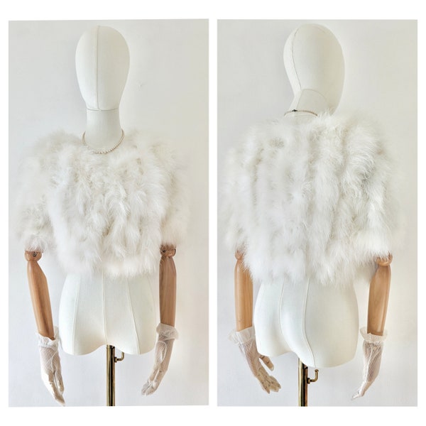 Vintage 1960s White Marabou Feather Jacket * White Marabou Feather Cape * Vintage White Feather Stole Cape Jacket * Vintage White Marabou