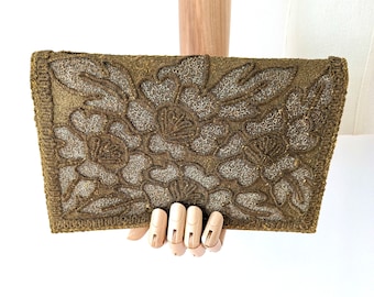 1930s Gold Lamé Clutch Purse * Antique Gold Lame and Bullion Floral Bag * Antique Japanese Textile * 1930s Gold Bag * 1920s Gold Bag Purse