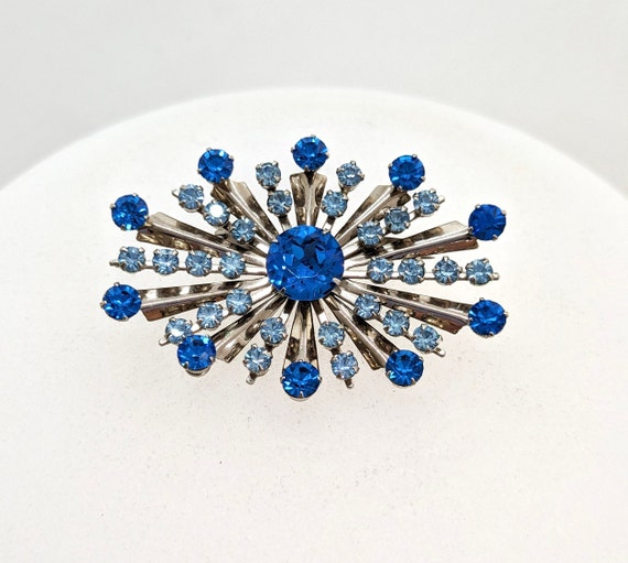 1950s Atomic Blue Starburst Brooch In Original Vi… - image 1