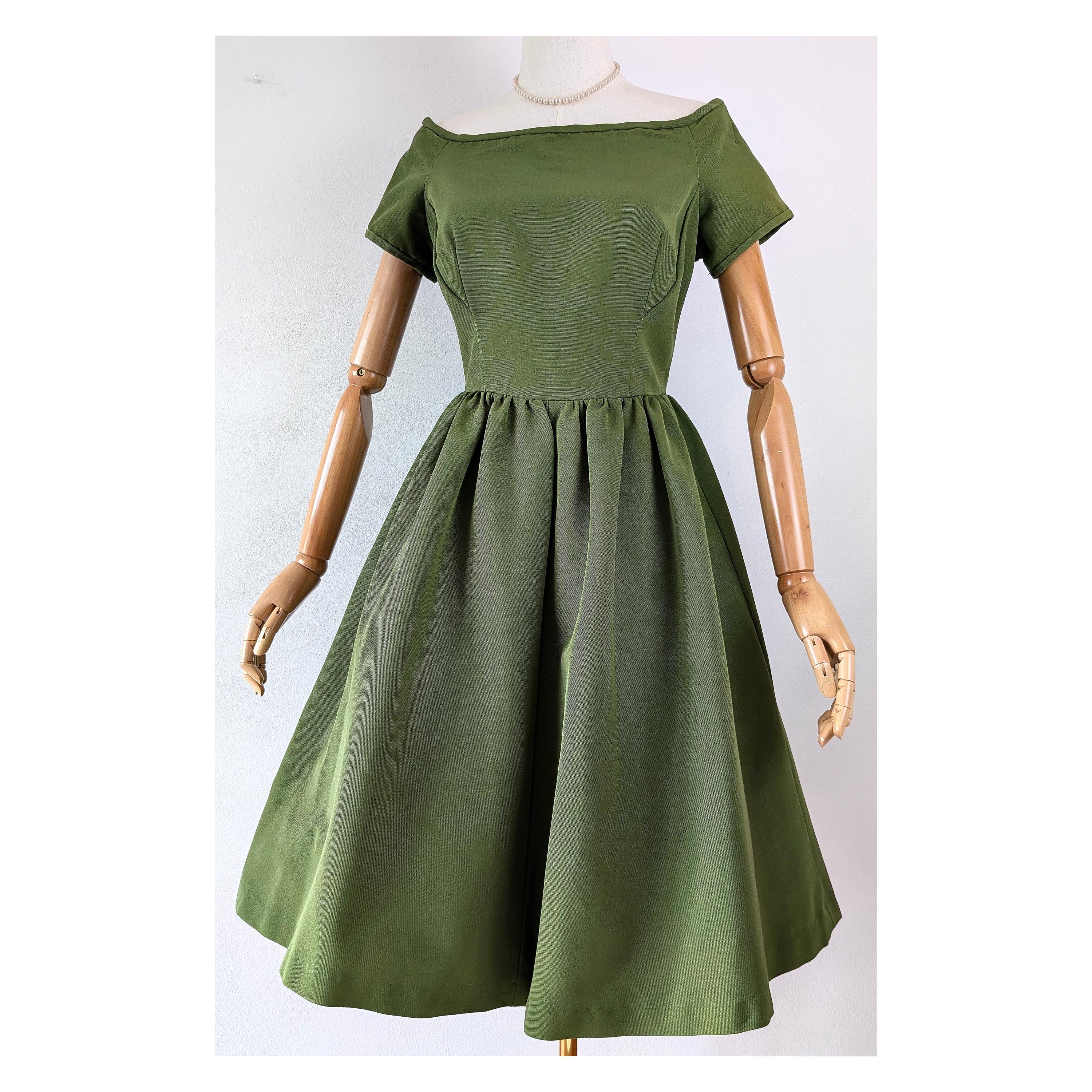 green emerald velvet dress Amalie Ballerina 70's Style Swing Dress in Green & White Mark Stripe C main image 0