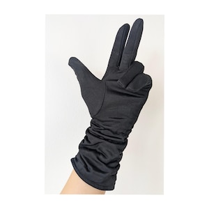 1950s Black Ruched Evening Gloves * 1950s Long Black Evening Gloves * Vintage Long Black Evening Gloves Winter Weight * Long Black Gloves